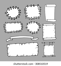 Frames collection and design elements. Black and white hand drawn illustration. 