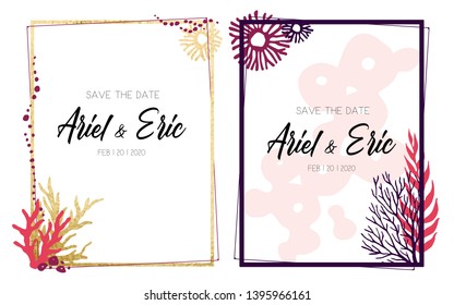frames with colorful corals on white background