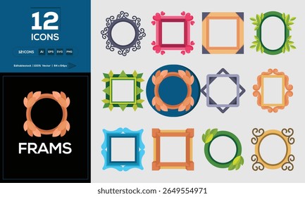 Quadros Colorido Hat Icon Set - Cartoon Style Caps, Party Hats, e Winter Beanies