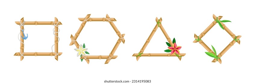Marcos de palillos de bambú cordados decorados con un conjunto de vectores de plantas tropicales