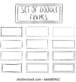 Frames cute cartoon doodle vector. Set of 12 simple doodles. Pencil effect collection. Curve borders. Set of simple doodles.Pencil effect isolated frames. Isolated on white background. Black and white