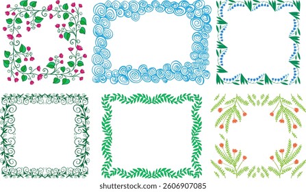 Frames for decoration. Premium decoration. Ticket design. Design template. Doodle photo frames, cute hand drawn painting frame. Sketch picture framing borders with decorative elements vector set.