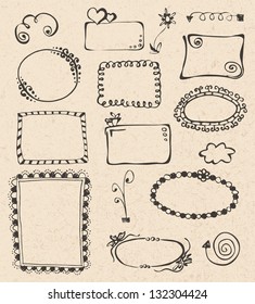 frames and design elements collection hand drawn on recycled paper texture
