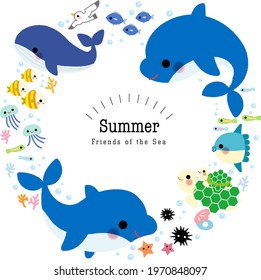Frames of dolphins, whales, and other sea creatures