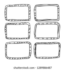 Frames in doodle style. Set of rectangle handdrawn borders. Vector illustration.