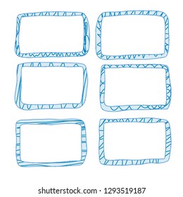 Frames in doodle style. Set of rectangle handdrawn borders. Vector illustration.