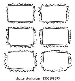 Frames in doodle style. Set of rectangle handdrawn borders. Vector illustration.