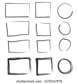 Frames in doodle style. Set of Square, rectangle, circle, oval handdrawn borders.