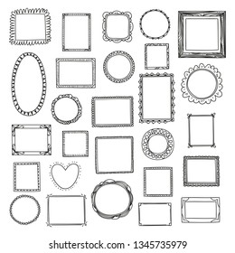 Frames doodle vector big set. Hand drawn frames. Collection isolated on white background.