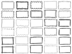 Frames Doodle Vector. Set Of 30 Simple Doodles. Pencil Effect Collection. Curve Borders. Set Of Simple Doodles. Pencil Effect Isolated Frames. Isolated On White Background.