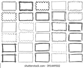 Frames doodle vector. Set of 30 simple doodles. Pencil effect collection. Curve borders. Set of simple doodles. Pencil effect isolated frames. Isolated on white background.