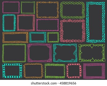 Frames doodle vector. Set of simple sketch doodles. Pencil effect collection. Zentangle style curve borders for signs, banners, notepads or printed products.