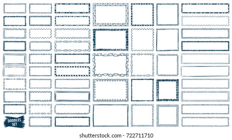 Frames doodle vector. Set of simple scribbles. Pencil effect collection. Curve borders. Scrawl frames bundle. Frame borders for text. Simple doodles. Isolated frames. Business or education sketches.
