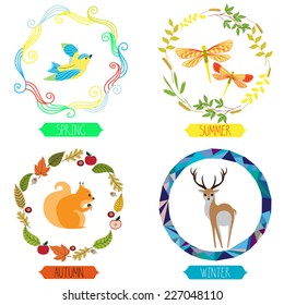 Frames with elements of nature and animals. Seasons.