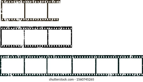 frames of film, grungy photo film frames,empty filmstrips with free copy space,vector,fictional artwork