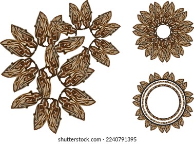 Frames or flowers in brown key isolated on white for prints or fabrics. Chocolate elements made of eagle heads for fashion trends, holidays or events, emblems, business concepts, cards, interior, etc.