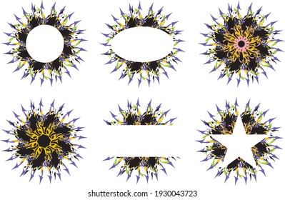 Frames and flowers created by arrows. Abstract flower and frames with free space in the form of a star, circle and oval on a white backgroud for holidays and events, wallpaper, textiles, etc.