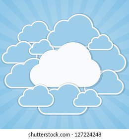 Frames in the form of clouds on background sunlight.  Vector illustration.