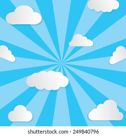 Frames in the form of clouds on background sunlight. Vector illustration.