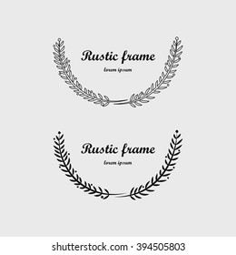 Frames in the form of wreaths of leaves in rustic style. They can be used to decorate wedding invitations, title, caption. Outline and black frames.