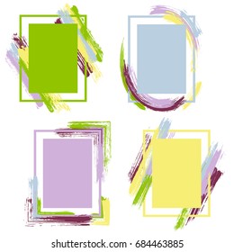 Frames of fresh colors paint brush strokes vector collection. Borders with painted brushstrokes backgrounds. Graphics design templates for banners, flyers, posters, cards