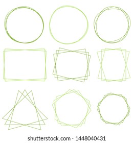 
Frames geometric for decoration. Green frames. 
Frames of various shapes: round, square, triangular, polygonal. Greeting card. Set. Vector illustration. Abstract. 