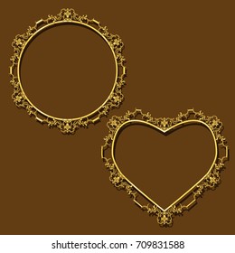 frames gold color with shadow on brown background