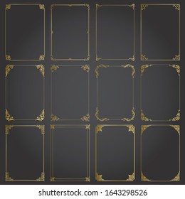 Frames gold decorative and borders standard rectangle proportions backgrounds vintage design elements set