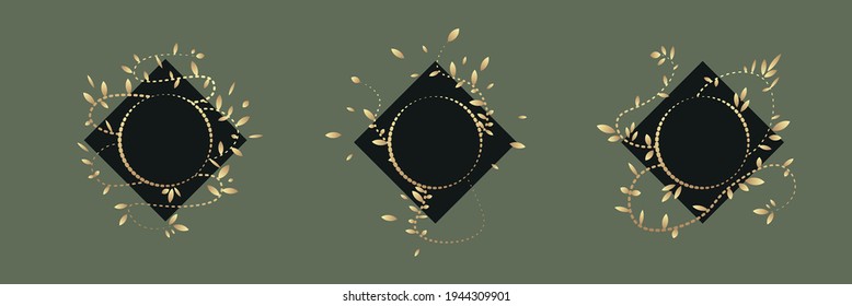 frames with golden foliage for use in the design of vintage postcards, invitations