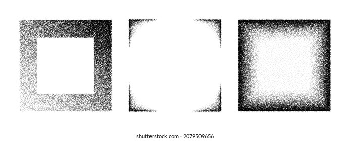 Frames grain pattern vector background  Black noise stipple dots squares  Sand grain effect  Dots grunge banner  Abstract noise square pattern  Stipple circles texture  Dotted frame vector