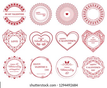 Frames with greeting phrases for Valentine's Day. Heart shape frames and round frames. Happy Valentine's Day.