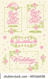 frames with handwritten inscriptions: wedding, invitation, save the date