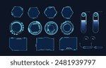 Frames HUD futuristic style. Abstract geometric patterns. Futuristic technology icons, digital technology on a dark blue background.