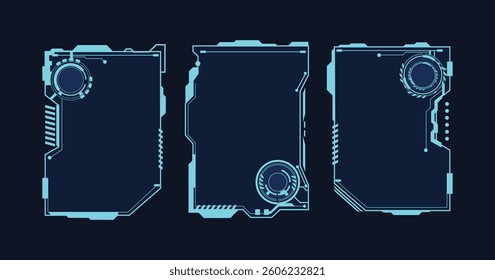 Frames HUD futuristic style. Game stream frame.Abstract geometric patterns. Futuristic technology icons, digital technology on a dark blue background.	