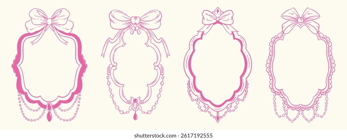 Frames inspired by antique jewelry, featuring bead garlands, bows, and decorative edges. Vintage coquette design with luxurious and feminine accents.