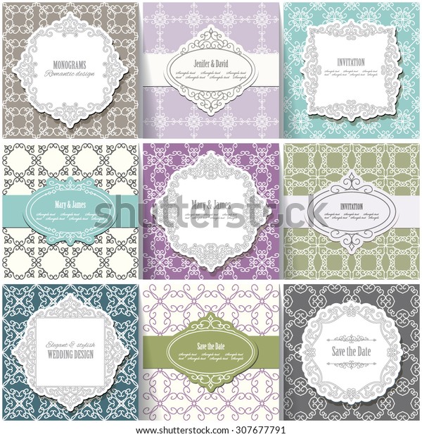 Frames, labels, seamless pattern
set. Vintage templates. Can be used in different
variations.