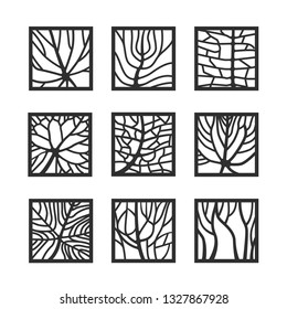 Frames with leaves texture. Vector set of logo design templates. 