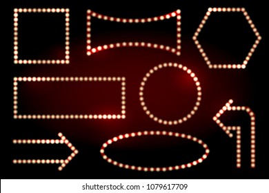 Frames with light bulbs on the background of the scene. Vector illustration