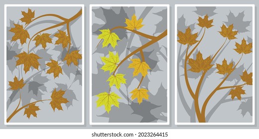 frames with maple branches with autumn leaves - for wall framed prints, canvas prints, poster, home decor