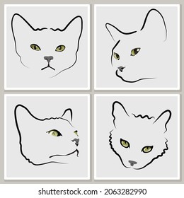 marcos con retratos minimalistas de gatos - para impresiones enmarcadas en la pared, huellas de lienzo, afiche, decoración doméstica
