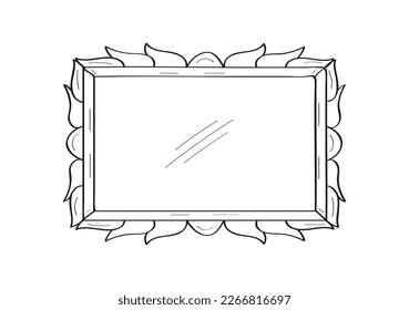 Frames, mirror in hand drawn style. Vintage image frame doodle labels. Blank black square rectangle label elegant sketches. Outlines photo border.  Picture frames as graffiti.