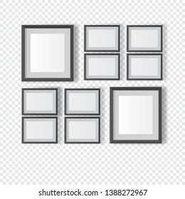 Frames mockup isolated on a transparent background, 3D picture frame design.Vector illustration set
