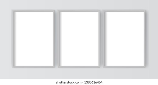 Frames mockup isolated on a wall, 3D picture frame design.Vector illustration set