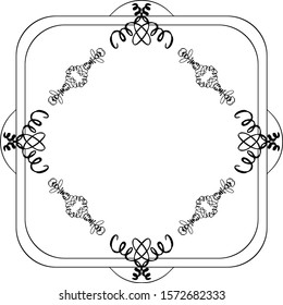Frames for monograms hand drawn elements set. Illustrations for wedding invitations, greeting cards or restaurant menu. Doodle branches border illustration.