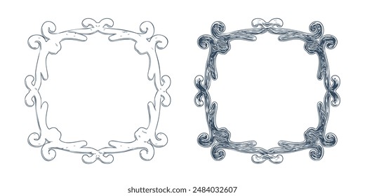 Frames in the old style.  Retro Hand-drawn illustration. Vector