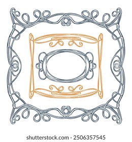 Frames in the old style.  Retro Hand-drawn illustration. Vector