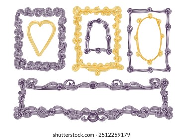 Frames in the old style.  Retro Hand-drawn illustration. Vector