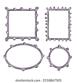 Frames in the old style.  Retro Hand-drawn illustration. Vector