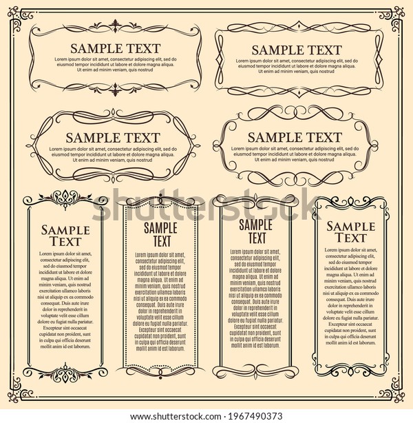 Frames,\
ornate vintage ornament borders, vector floral decoration and retro\
flourish swirls. Ornate borders and corners for certificate or menu\
and scroll frames for text, calligraphic\
dividers