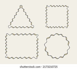 Frames outline set. Hand drawn decorative doodle ink brush stroke borders collection, wavy line, circle, square, rectangle, triangle shapes for business cards, web design. Vector illustration